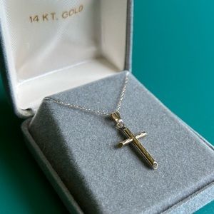 14kt Solid Gold Cross Necklace 16in